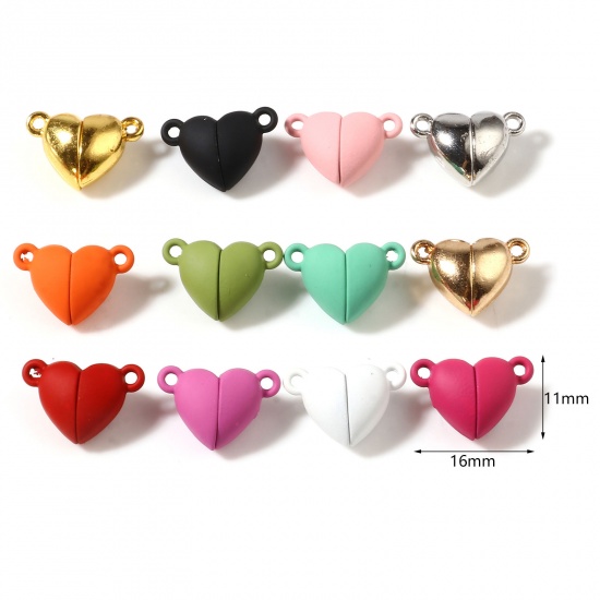Picture of Zinc Based Alloy Valentine's Day Magnetic Clasps Heart Multicolor Rubberized 16mm x 11mm, 5 PCs