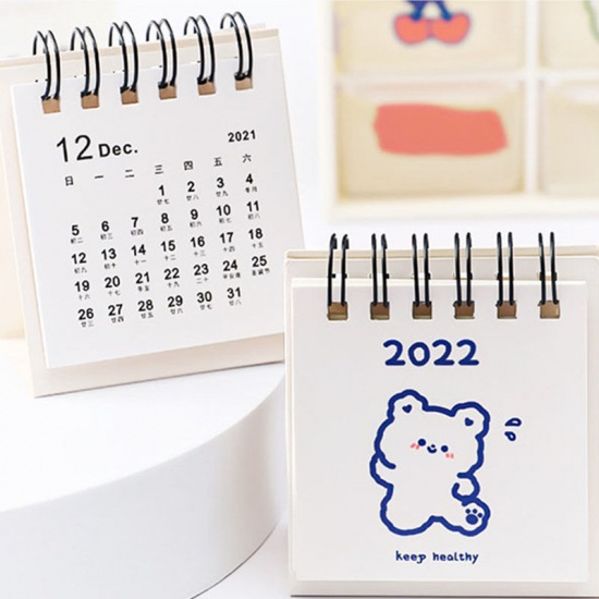 Picture of Blue - Bear 2022 New Year Paper Standing Flip Desktop Calendar Monthly Planner Daily Schedule 9.3x6.5cm, 2 PCs