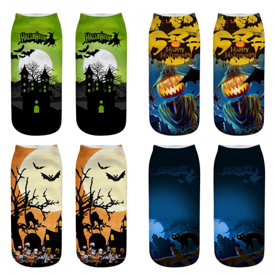 Picture of Purple - 20# Halloween Printed Winter Warm Women's Ankle Socks Size 35-40, 1 Pair
