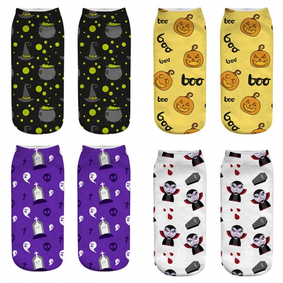 Picture of Purple - 20# Halloween Printed Winter Warm Women's Ankle Socks Size 35-40, 1 Pair
