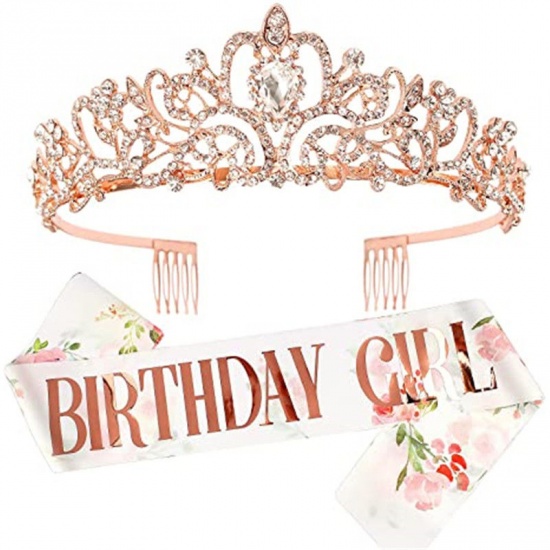 Picture of Pink - Flower Printed Birthday Queen Sash For Women Birthday Party Favors 160x9.5cm, 1 Piece