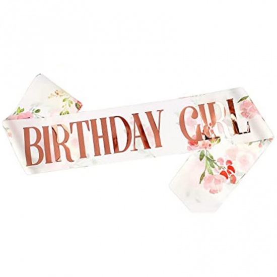 Picture of Pink - Flower Printed Birthday Queen Sash For Women Birthday Party Favors 160x9.5cm, 1 Piece