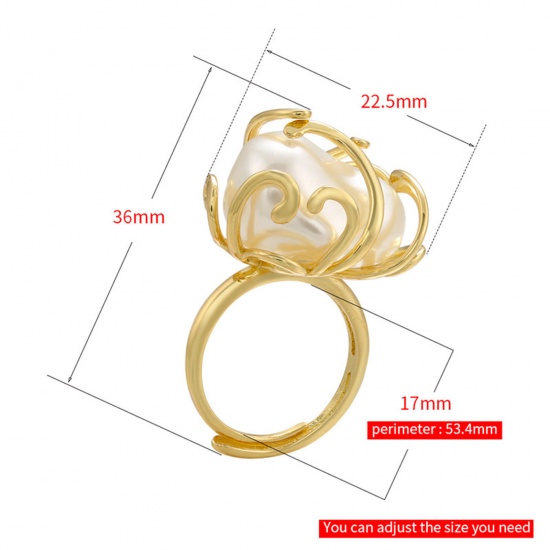 Picture of Copper Baroque Open Adjustable Cabochon Settings Rings Gold Plated Petaline 36mm x 22.5mm, 1 Piece
