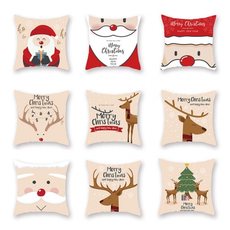 Christmas Santa Claus & Reindeer Peach Skin Fabric Square Pillowcase Home Textile 45x45cm