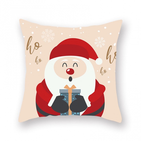 Picture of Christmas Santa Claus & Reindeer Peach Skin Fabric Square Pillowcase Home Textile 45x45cm