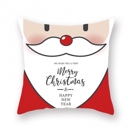 Picture of Christmas Santa Claus & Reindeer Peach Skin Fabric Square Pillowcase Home Textile 45x45cm