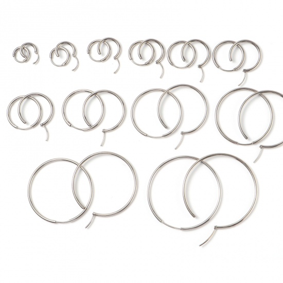 Picture of Stainless Steel Hoop Earrings Silver Tone Circle Ring Post/ Wire Size: (19 gauge), 1 Pair