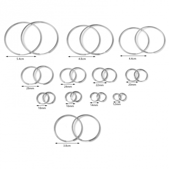 Picture of Stainless Steel Hoop Earrings Silver Tone Circle Ring Post/ Wire Size: (19 gauge), 1 Pair