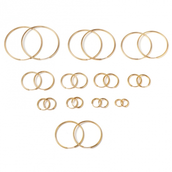 Picture of Stainless Steel Hoop Earrings Gold Plated Circle Ring Post/ Wire Size: (19 gauge), 1 Pair