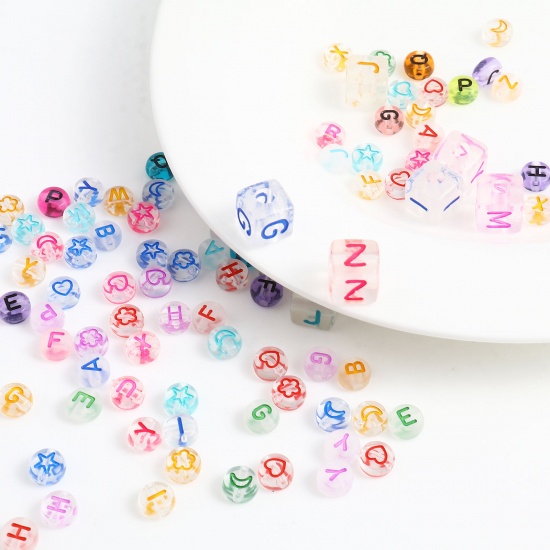Picture of Acrylic Beads Round At Random Color Transparent I=nitial Alphabet/ Capital Letter Pattern 500 PCs
