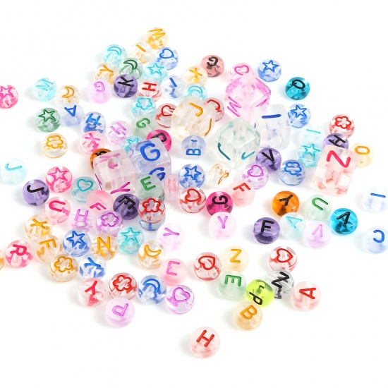 Picture of Acrylic Beads Round At Random Color Transparent I=nitial Alphabet/ Capital Letter Pattern 500 PCs