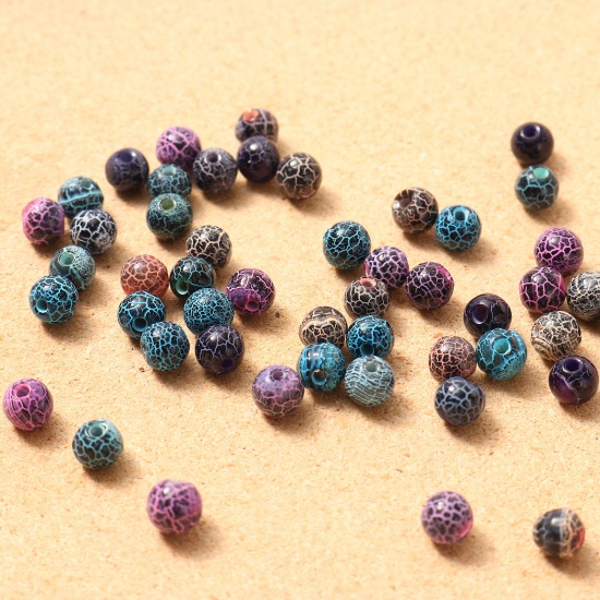 Bild von (Klasse B) Achat ( Natur ) Perlen Rund Bunt Gefärbt ca. 6mm D., Loch:ca. 1mm, 35cm lang, 1 Strang (ca. 65 Stück/Strang)