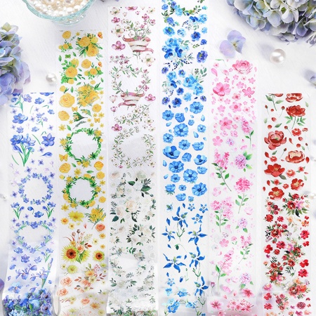 PET DIY Scrapbook Deco Stickers Multicolor Flower 6cm, 1 Roll (Approx 3 M/Roll)