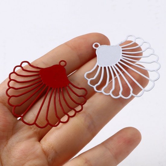 Picture of Iron Based Alloy Filigree Stamping Pendants Fan-shaped Multicolor 3.9cm x 3.7cm, 10 PCs