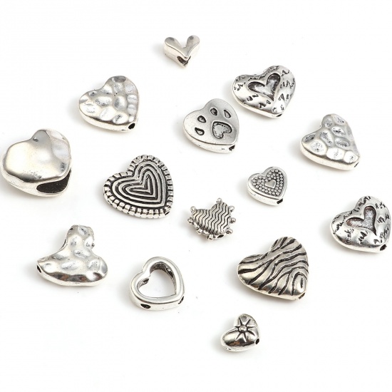 Picture of Zinc Based Alloy Valentine's Day Spacer Beads Heart Antique Silver Color 200 PCs