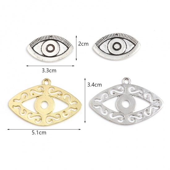 Picture of Zinc Based Alloy Religious Pendants Eye Gold Plated Filigree 51mm x 34mm, 5 PCs