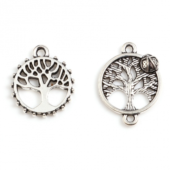 Picture of Zinc Based Alloy Charms Round Antique Silver Color Tree of Life 50 PCs