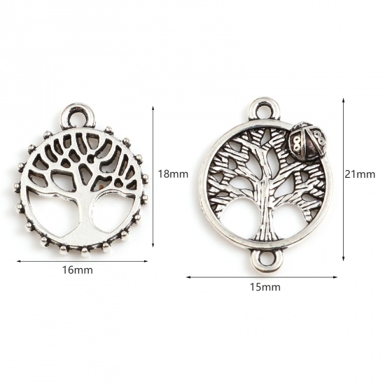 Picture of Zinc Based Alloy Charms Round Antique Silver Color Tree of Life 50 PCs