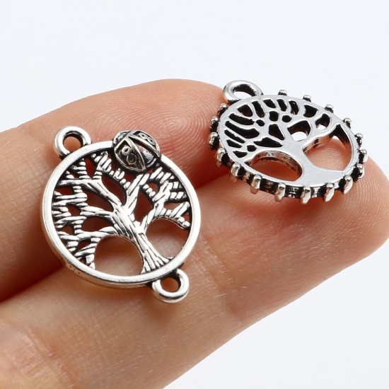 Picture of Zinc Based Alloy Charms Round Antique Silver Color Tree of Life 50 PCs