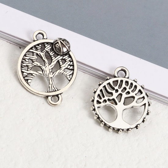 Picture of Zinc Based Alloy Charms Round Antique Silver Color Tree of Life 50 PCs