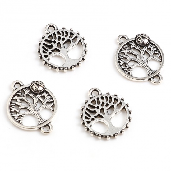 Picture of Zinc Based Alloy Charms Round Antique Silver Color Tree of Life 50 PCs