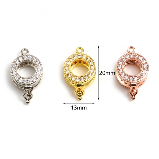 Picture of Copper Wish Pearl Locket Jewelry Charms Round Silver Tone Clear Rhinestone Can Open (Fit Bead Size: 10mm) 20mm x 13mm, 1 Piece