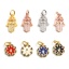 Immagine di Ottone Religione Charms Oro Placcato Multicolore Fiore Mano Simbolo di Hamsa Micro Spianare Multicolore Strass 17mm x 11mm, 1 Pz
