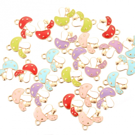 Picture of Zinc Based Alloy Charms Mushroom Gold Plated Blue Enamel 19.6mm x 16mm, 10 PCs
