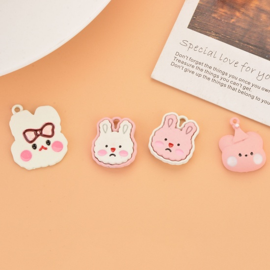 Picture of Zinc Based Alloy Charms Rabbit Animal White Painted 23mm x 18mm, 10 PCs