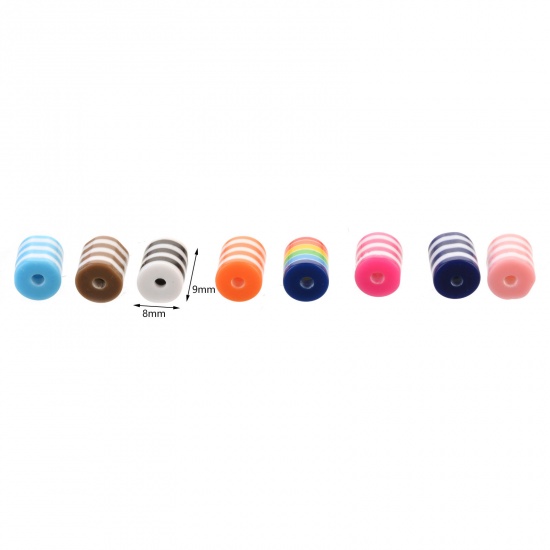 Immagine di Resina Separatori Perline Barile Multicolore Striscia Disegno Circa 9mm x 8mm, Foro: Circa 2mm, 100 Pz