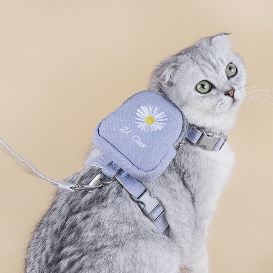 Immagine di Gray - L Embroidery Daisy Pet Chest Strap Leash Rope With Backpack Pet Supplies, 1 Piece