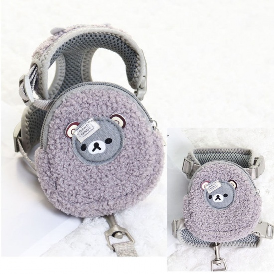 Immagine di Dark Gray - M Cute Bear Velvet Pet Vest Chest Strap Leash Rope With Backpack Pet Supplies, 1 Piece