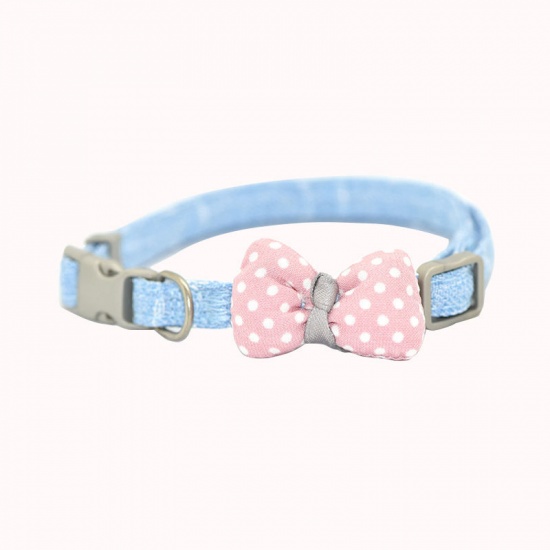 Immagine di Blue - M Polyester Dot Bowknot Adjustable Dog Collar With Bell Pet Supplies, 1 Piece