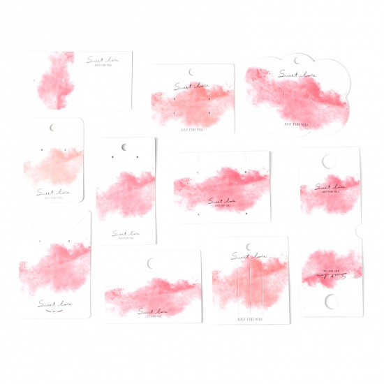 Image de Présentoir de Bijoux en Papier Rectangle Blanc & Rose Nuages 50 Pcs