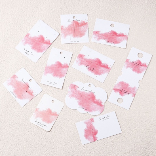 Picture of Paper Jewelry Display Card White & Pink Rectangle Cloud Pattern 50 PCs