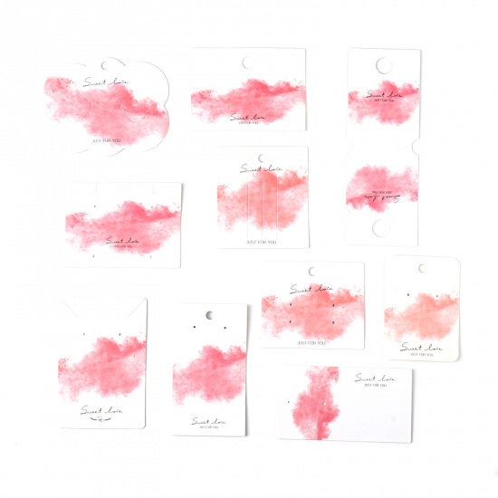 Bild von Papier Schmuck Samtkarten Rechteck Weiß & Rosa , mit Wolke Muster, 50 Stück