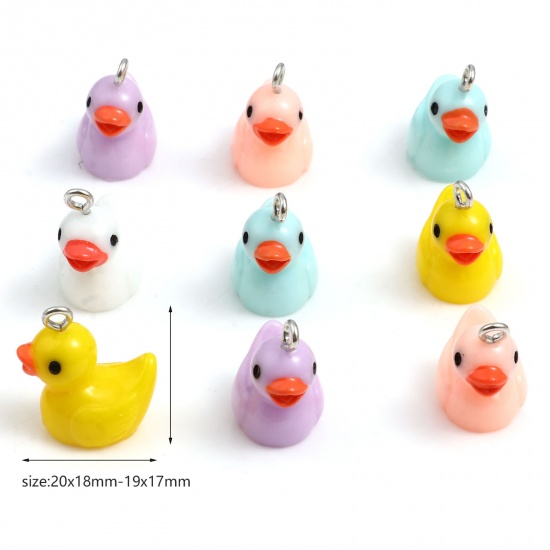 Picture of Resin Charms Duck Animal Silver Tone Multicolor 20mm x 18mm, 10 PCs