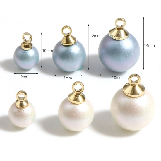 Immagine di Lega di Zinco & Perle d'Imitazione Charms Tondo Oro Placcato Multicolore Madreperla 2 Pz