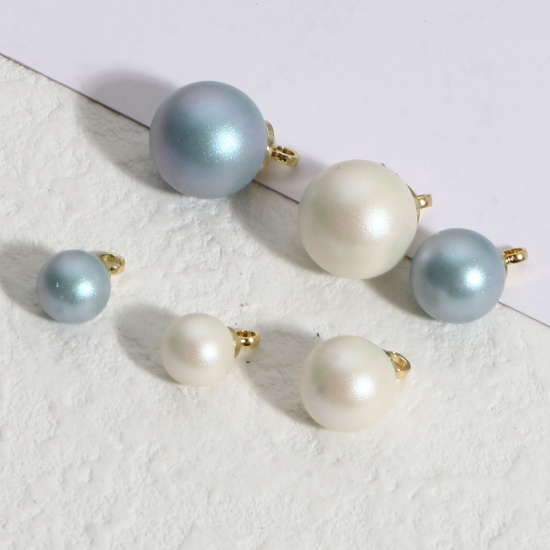 Picture of Zinc Based Alloy & Shell Imitation Pearl Charms Round Gold Plated Multicolor Pearlized 2 PCs