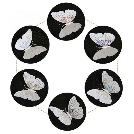 Picture of White - PVC 3D Butterfly Glitter DIY Art Wall Stickers Home Decoration 12cm - 6cm, 1 Set