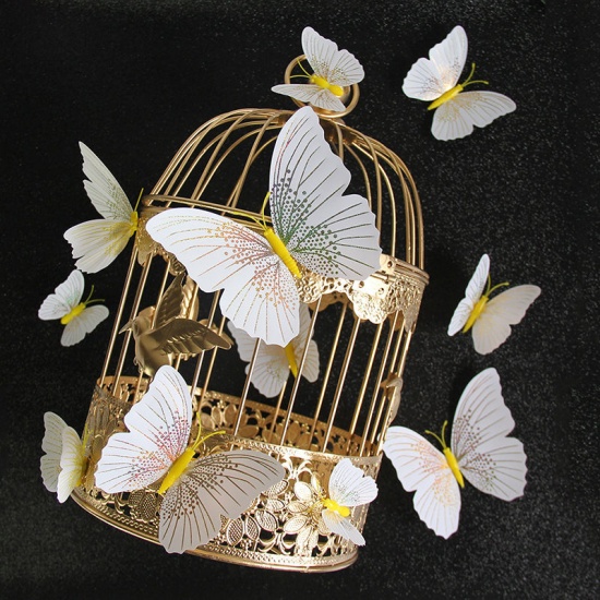 Picture of White - PVC 3D Butterfly Glitter DIY Art Wall Stickers Home Decoration 12cm - 6cm, 1 Set
