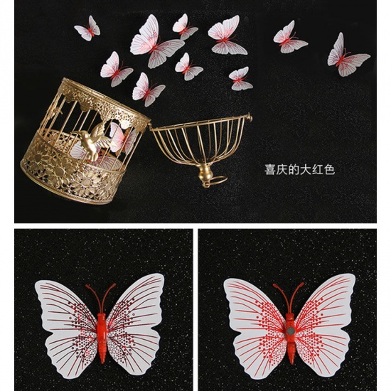 Immagine di White - PVC 3D Butterfly Glitter DIY Art Wall Stickers Home Decoration 12cm - 6cm, 1 Set