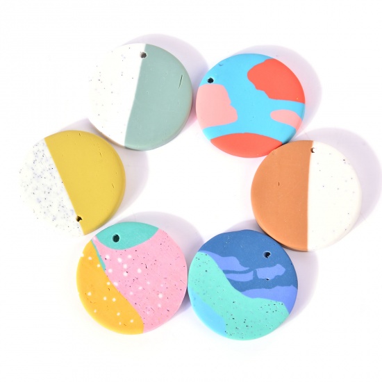 Picture of Polymer Clay Charms Round Multicolor 26mm Dia., 5 PCs