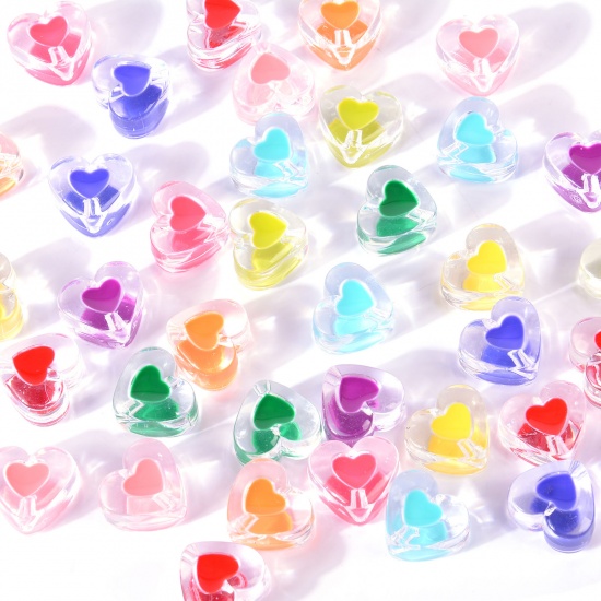 Изображение Акриловые День святого Валентина Бусины Сердце, Разноцветный Прозрачный, 50 ШТ