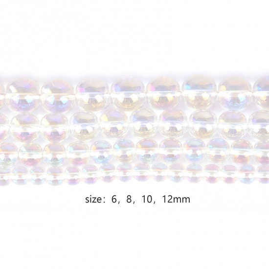 ガラス ビーズ 円形 クリア色 約 6mm 直径、 穴：約 1.3mm、 39cm - 38cm 長さ、 1 連 （約 69 個/連） の画像