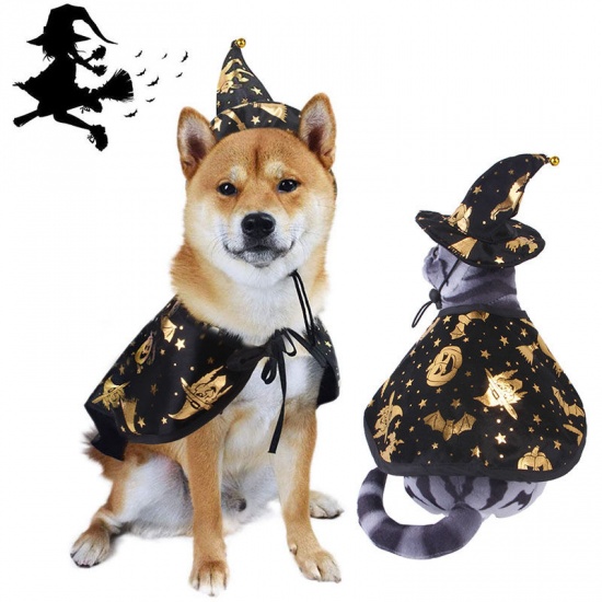 Bild von Halloween gedruckt Zauberer Hut & Mantel Haustier Hund Katze Kleidung verkleiden Cosplay Kostüm