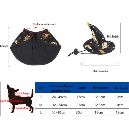 Picture of Halloween Printed Wizard Hat & Cloak Pet Dog Cat Clothes Dress Up Cosplay Costume