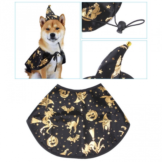 Picture of Halloween Printed Wizard Hat & Cloak Pet Dog Cat Clothes Dress Up Cosplay Costume