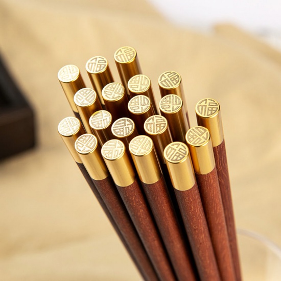 Picture of Brown Red - 20# Sandalwood Chopsticks 10 Pairs Tableware Kitchen Supplies 25x0.7cm, 1 Box