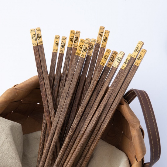 Picture of Brown Red - 20# Sandalwood Chopsticks 10 Pairs Tableware Kitchen Supplies 25x0.7cm, 1 Box